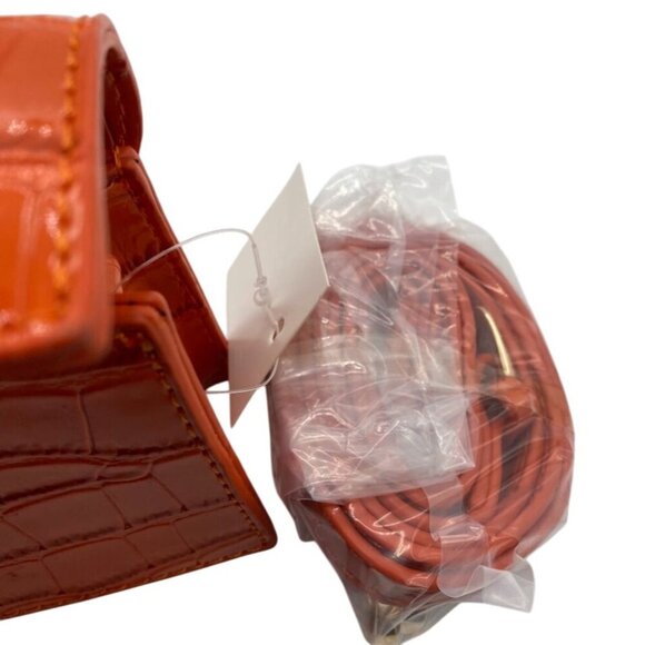 Mini Orange Croc Embossed Polyurethane Leather Convertible Shoulder & Handbag - Picture 2 of 4